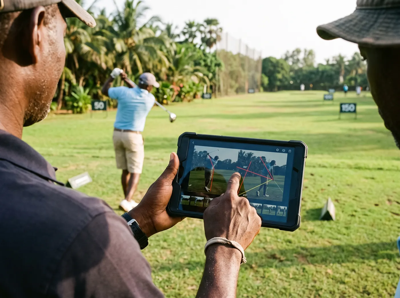Analyse vidéo d'un swing sur tablette au practice
